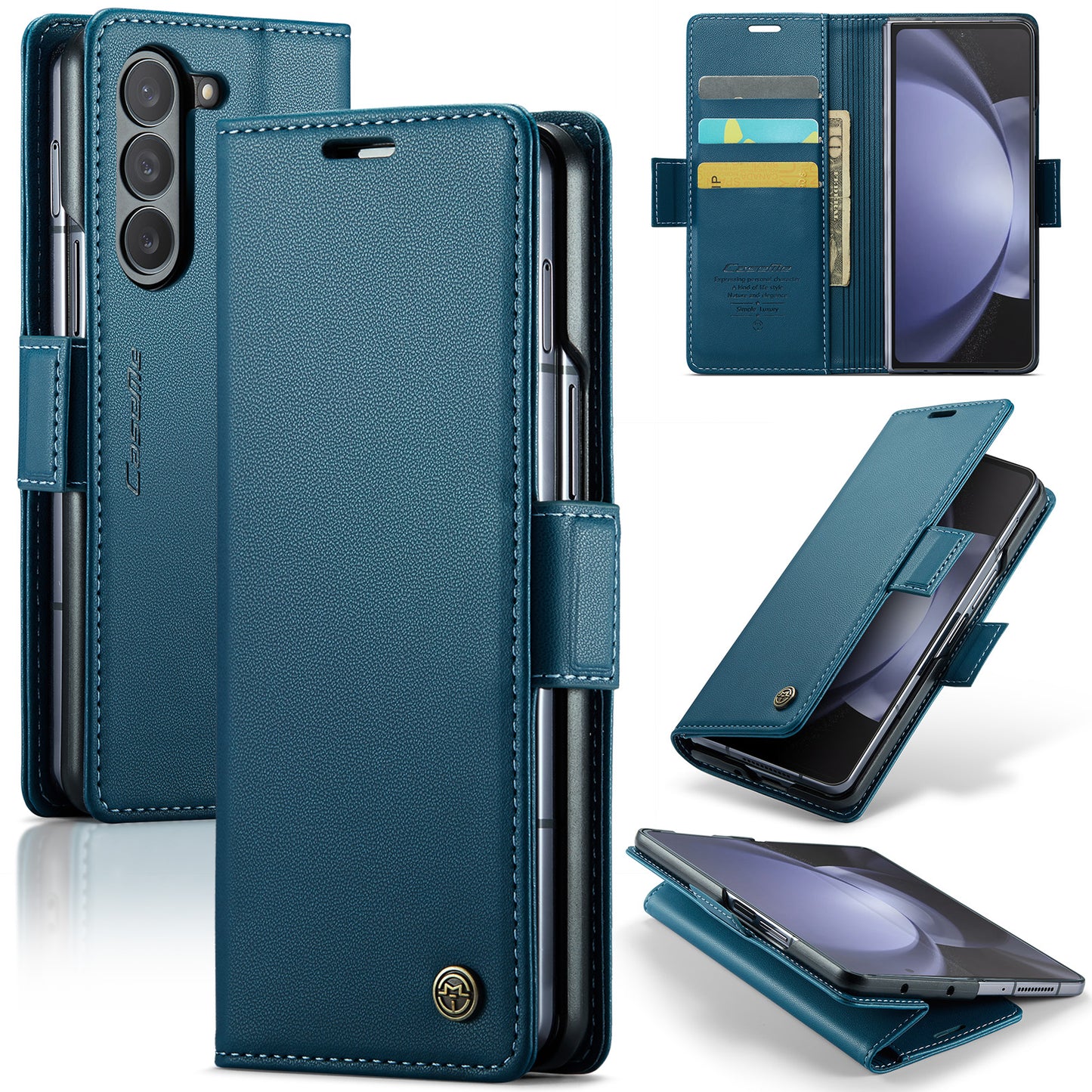CASEME 023 Series For Samsung Galaxy Z Fold6 5G Case RFID Blocking Wallet Stand Phone Cover - Blue