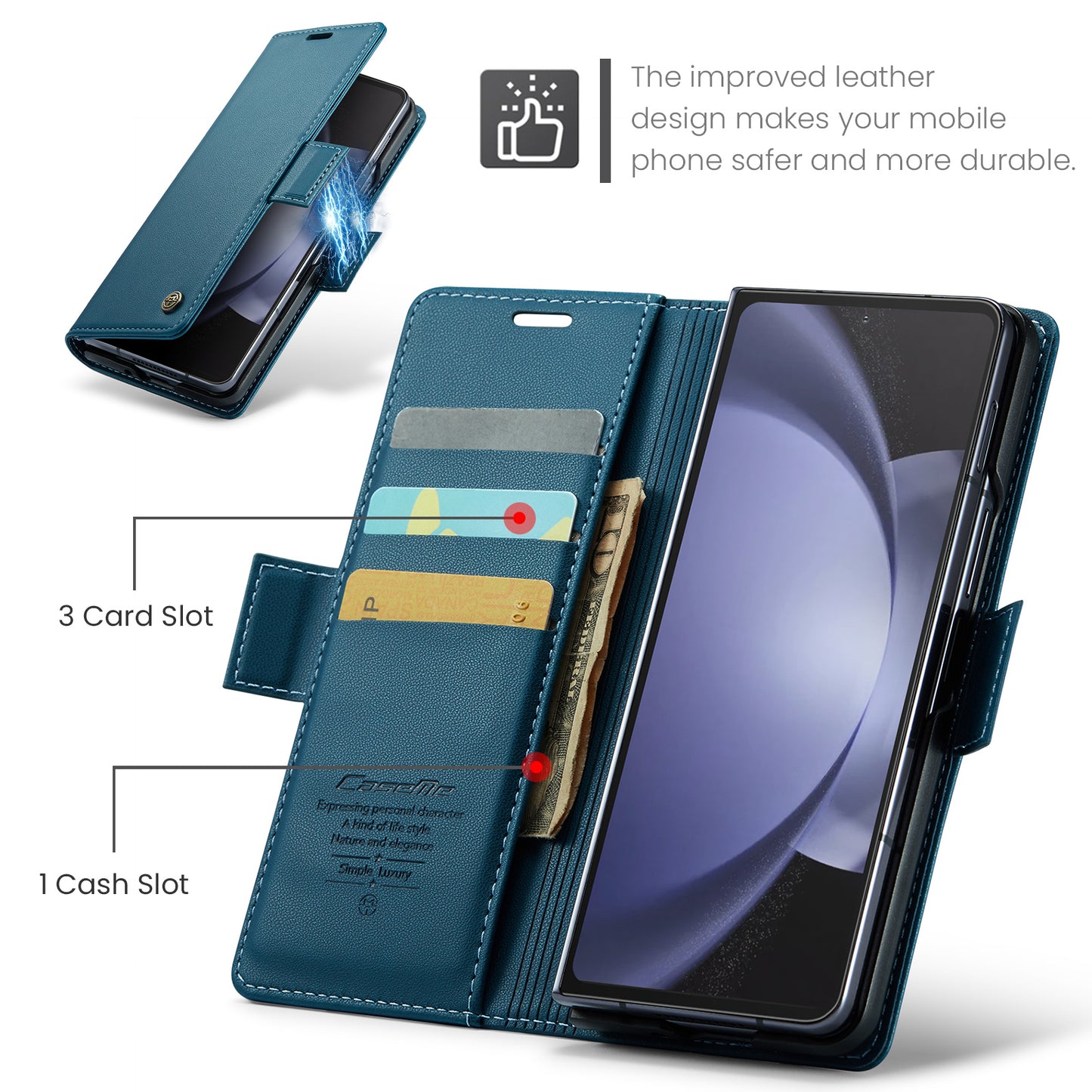 CASEME 023 Series For Samsung Galaxy Z Fold6 5G Case RFID Blocking Wallet Stand Phone Cover - Blue