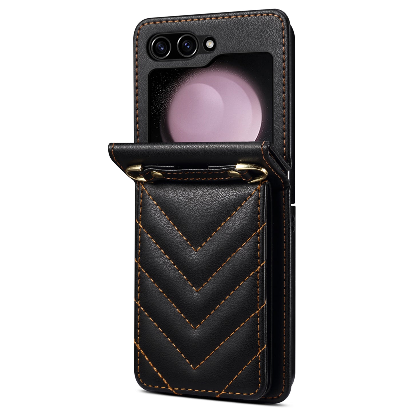 For Samsung Galaxy Z Flip6 5G Case PU Leather+PC Crossbody Phone Cover with Card Holder - Black