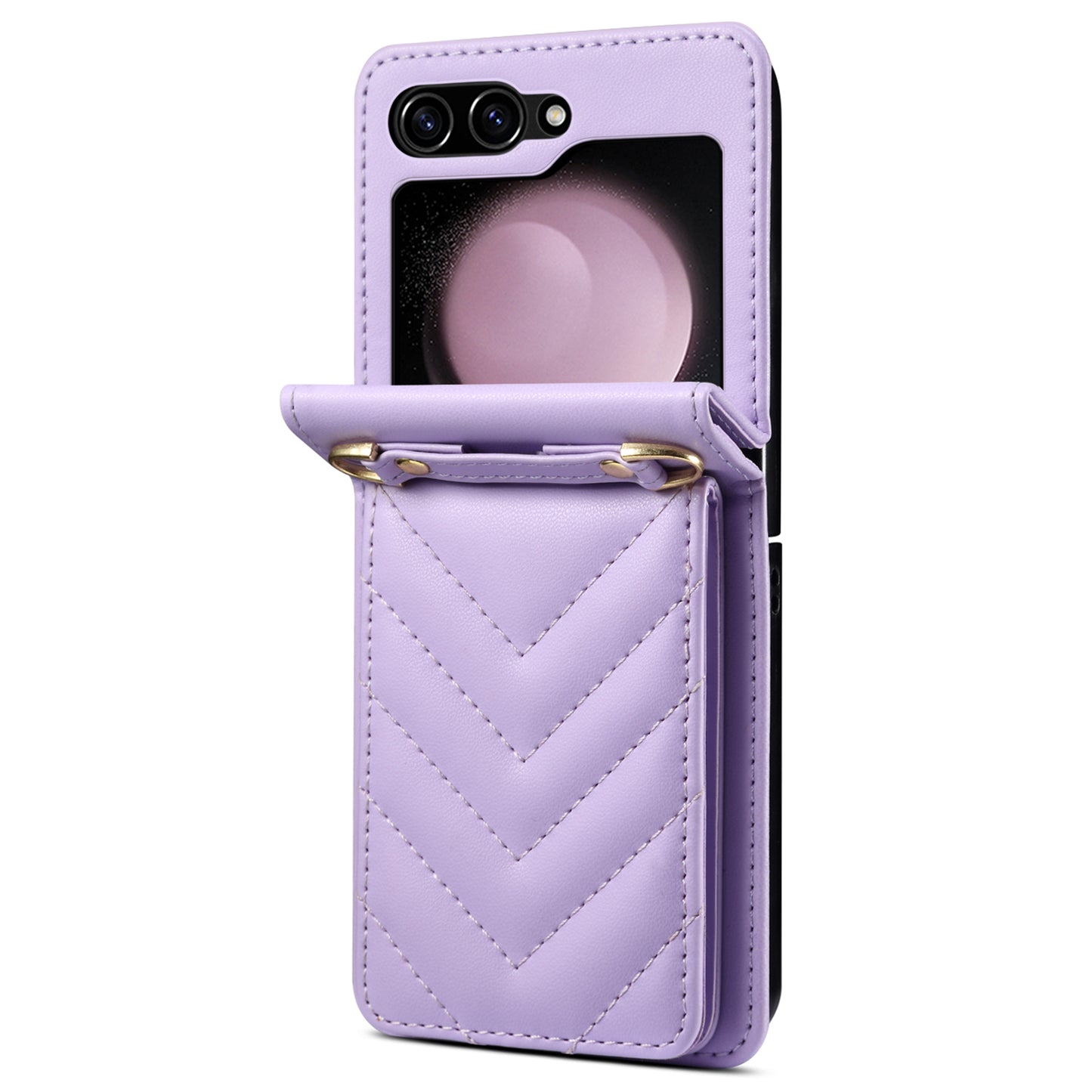 For Samsung Galaxy Z Flip6 5G Case PU Leather+PC Crossbody Phone Cover with Card Holder - Purple