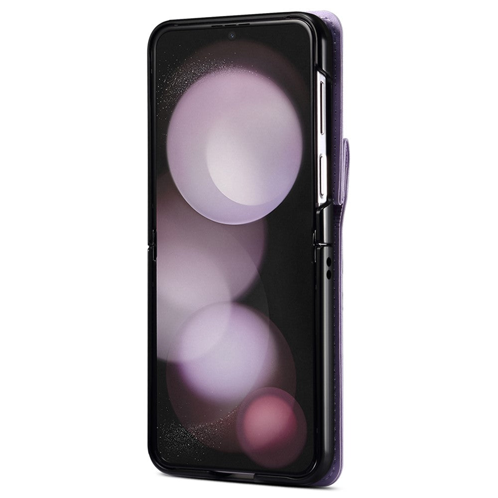 For Samsung Galaxy Z Flip7 FE 5G / Z Flip6 5G Case PU Leather+PC Crossbody Phone Cover with Card Holder - Purple
