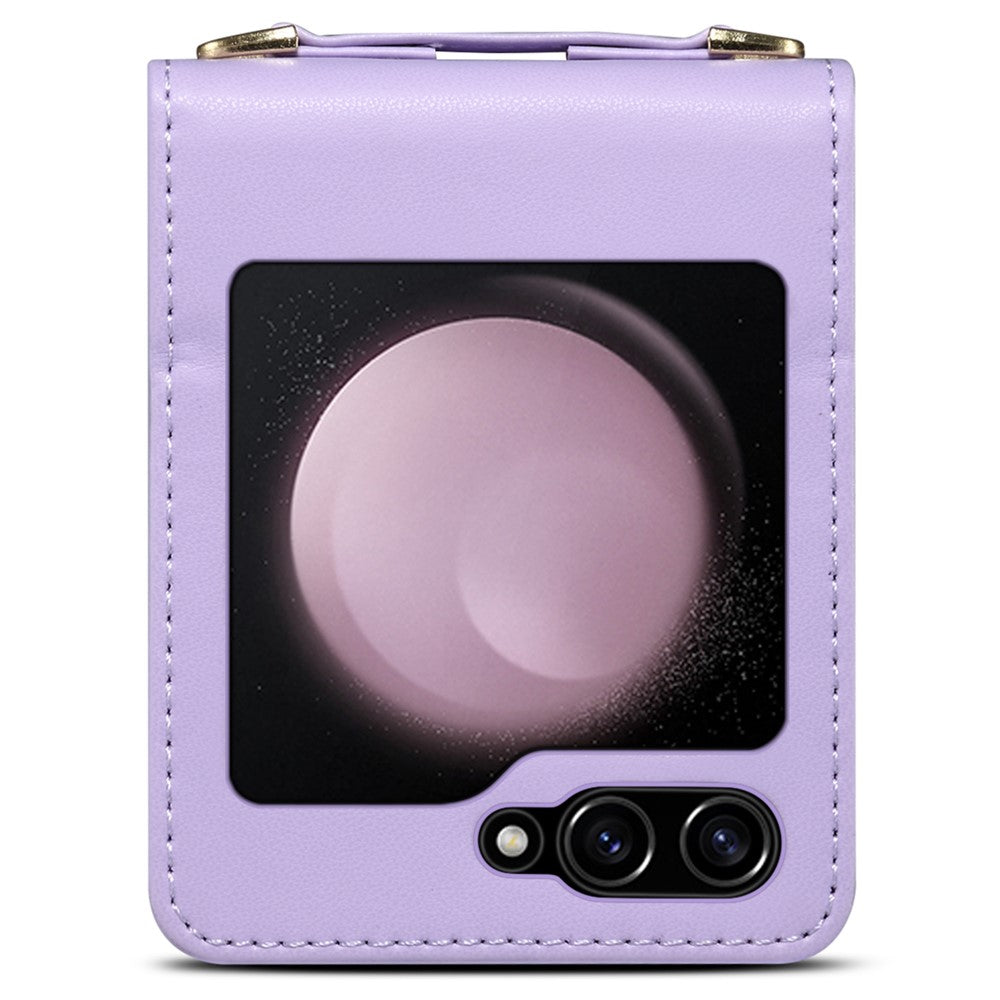 For Samsung Galaxy Z Flip7 FE 5G / Z Flip6 5G Case PU Leather+PC Crossbody Phone Cover with Card Holder - Purple