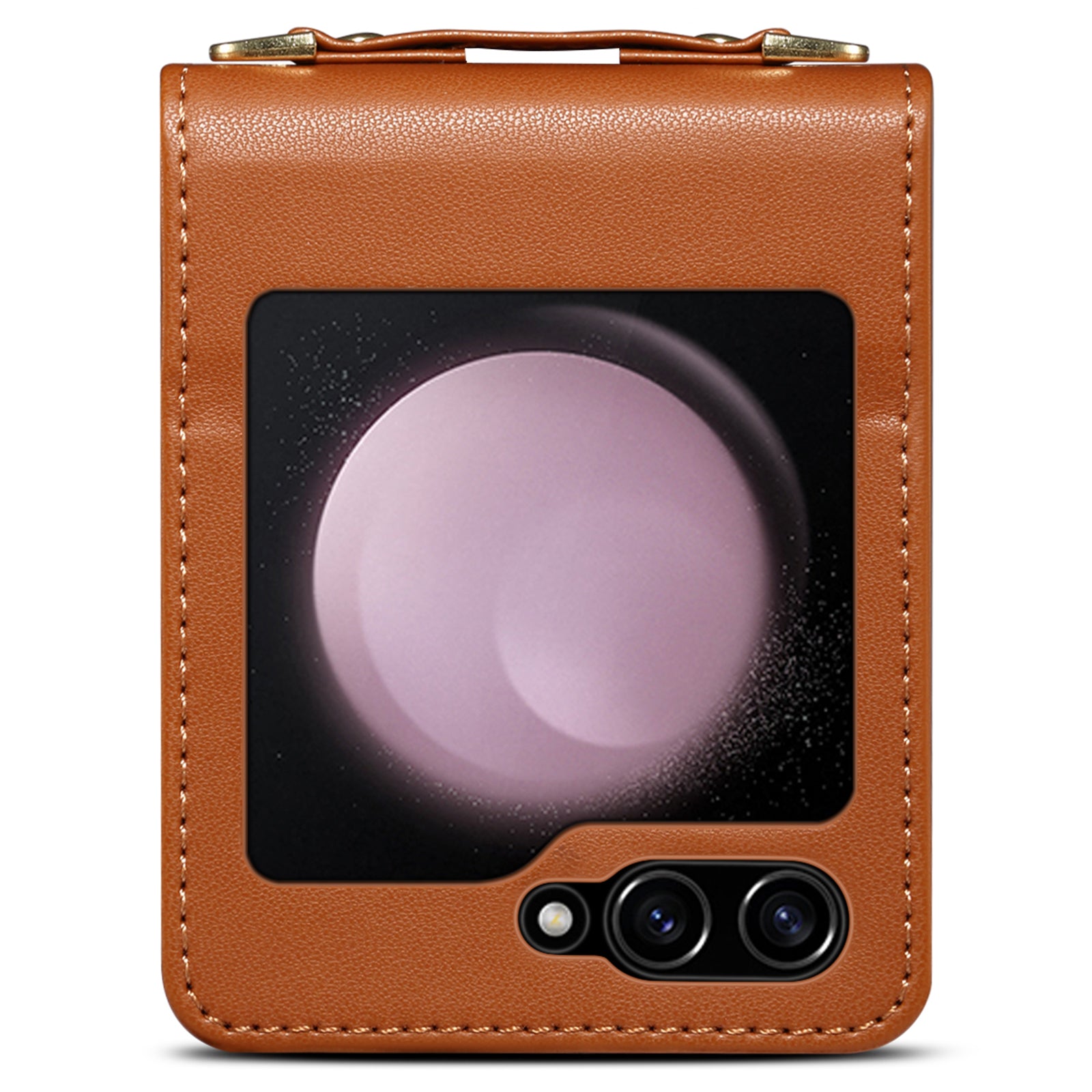 For Samsung Galaxy Z Flip6 5G Case PU Leather+PC Crossbody Phone Cover with Card Holder - Brown