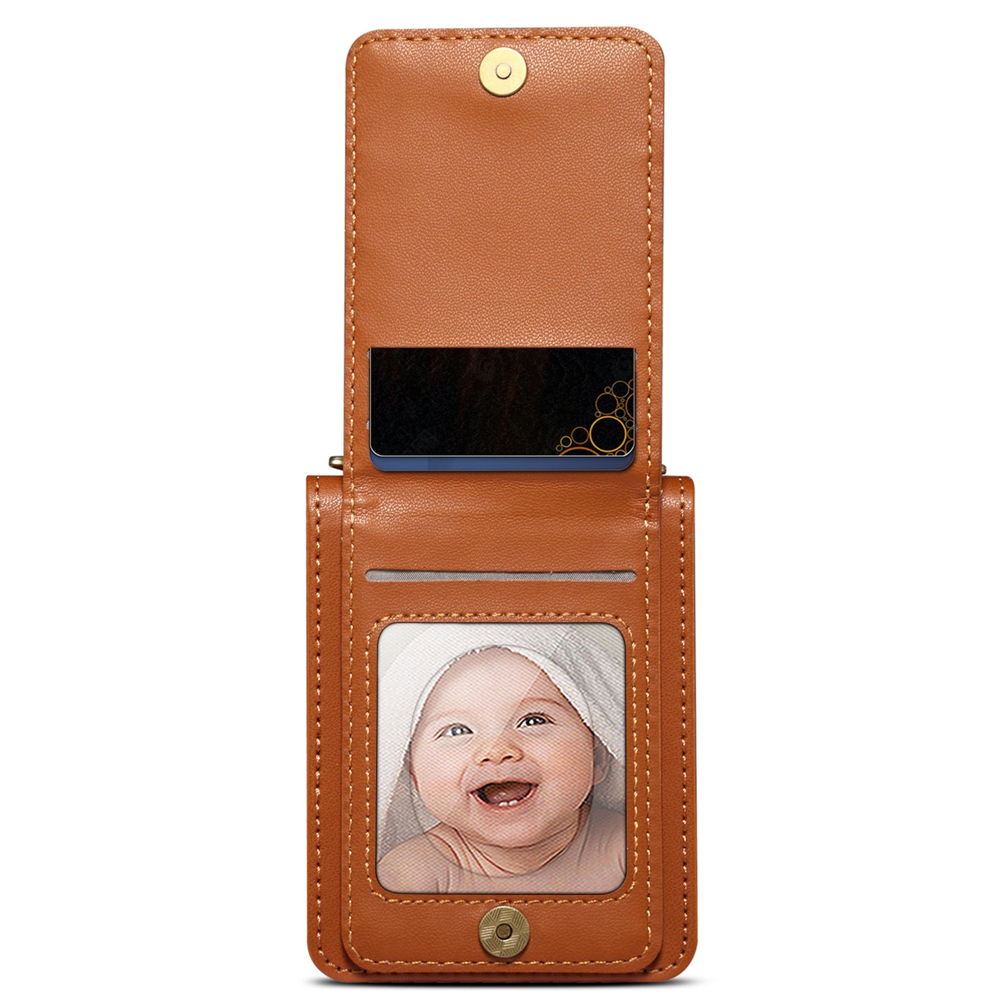 For Samsung Galaxy Z Flip6 5G Case PU Leather+PC Crossbody Phone Cover with Card Holder - Brown