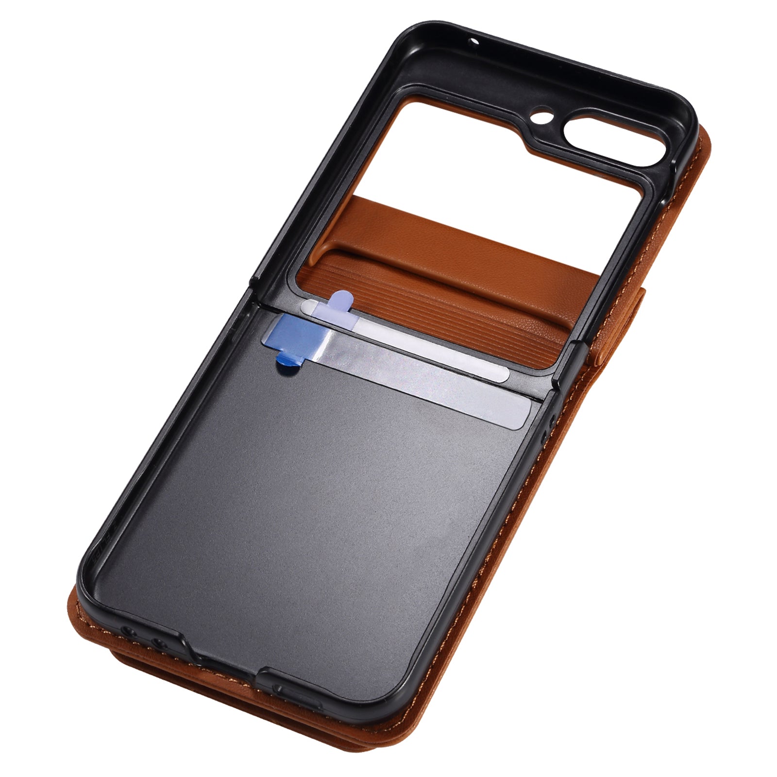 For Samsung Galaxy Z Flip6 5G Case PU Leather+PC Crossbody Phone Cover with Card Holder - Brown