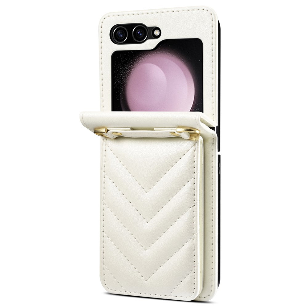 For Samsung Galaxy Z Flip7 FE 5G / Z Flip6 5G Case PU Leather+PC Crossbody Phone Cover with Card Holder - White