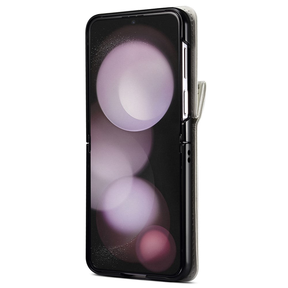 For Samsung Galaxy Z Flip7 FE 5G / Z Flip6 5G Case PU Leather+PC Crossbody Phone Cover with Card Holder - White