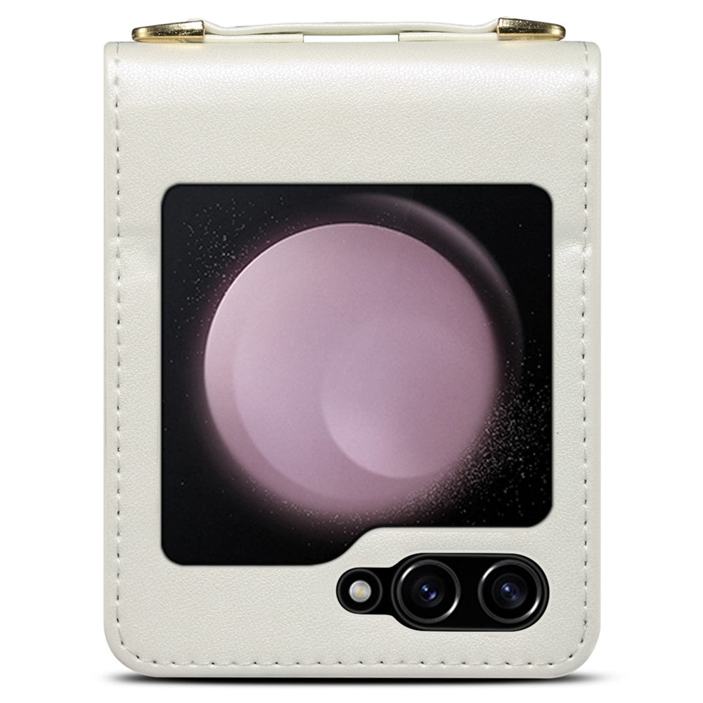 For Samsung Galaxy Z Flip7 FE 5G / Z Flip6 5G Case PU Leather+PC Crossbody Phone Cover with Card Holder - White