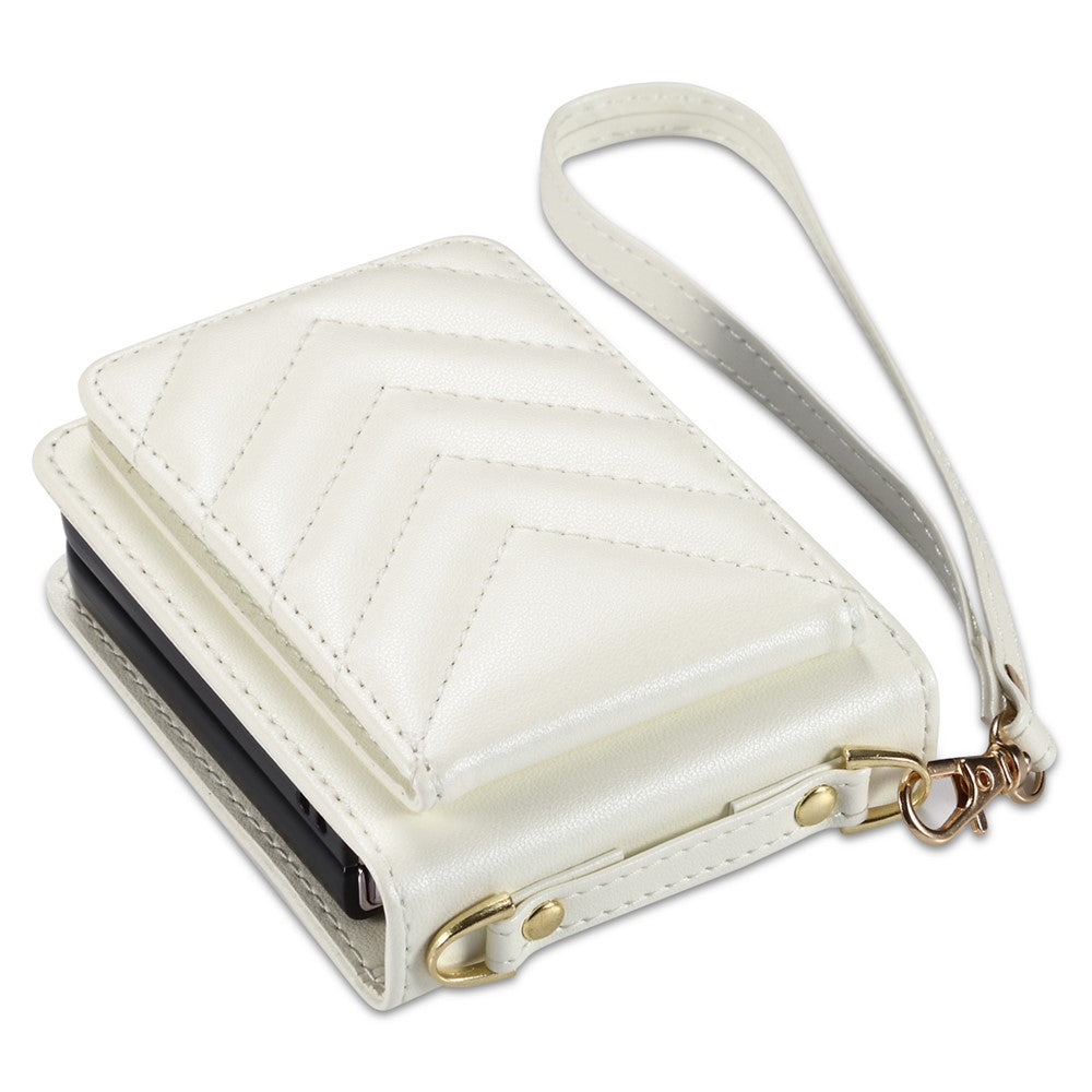 For Samsung Galaxy Z Flip7 FE 5G / Z Flip6 5G Case PU Leather+PC Crossbody Phone Cover with Card Holder - White