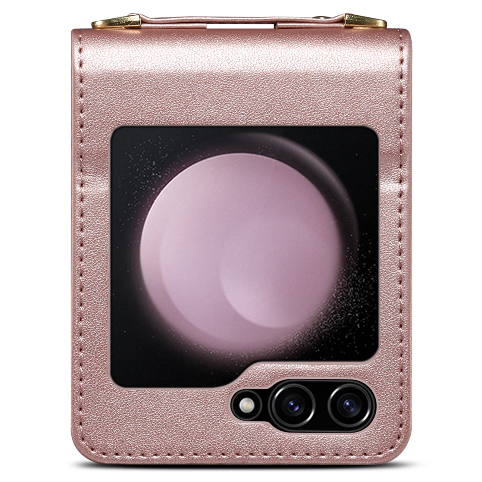 For Samsung Galaxy Z Flip6 5G Case PU Leather+PC Crossbody Phone Cover with Card Holder - Rose Gold
