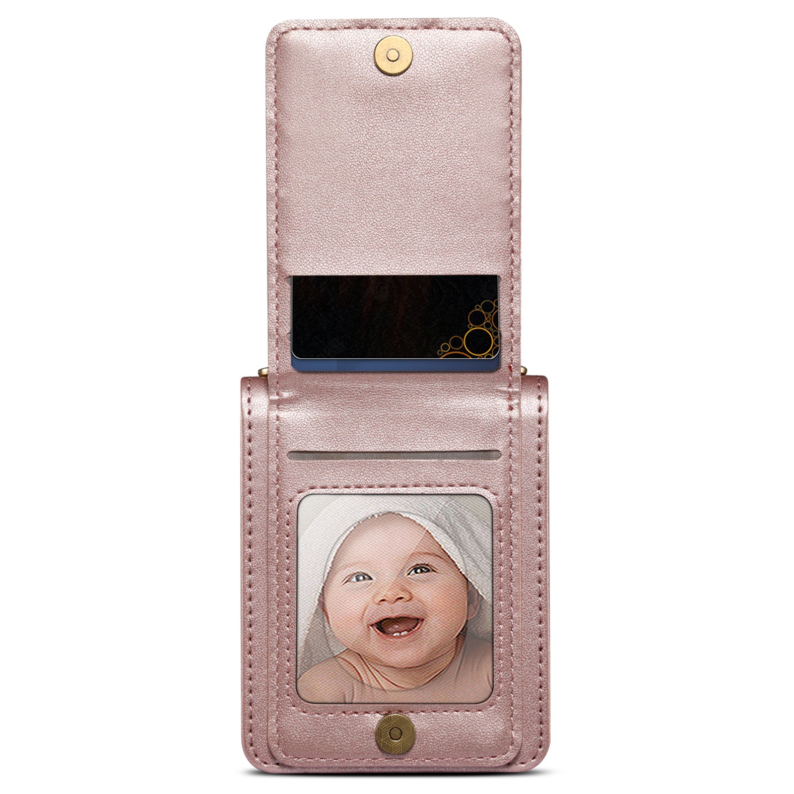 For Samsung Galaxy Z Flip6 5G Case PU Leather+PC Crossbody Phone Cover with Card Holder - Rose Gold