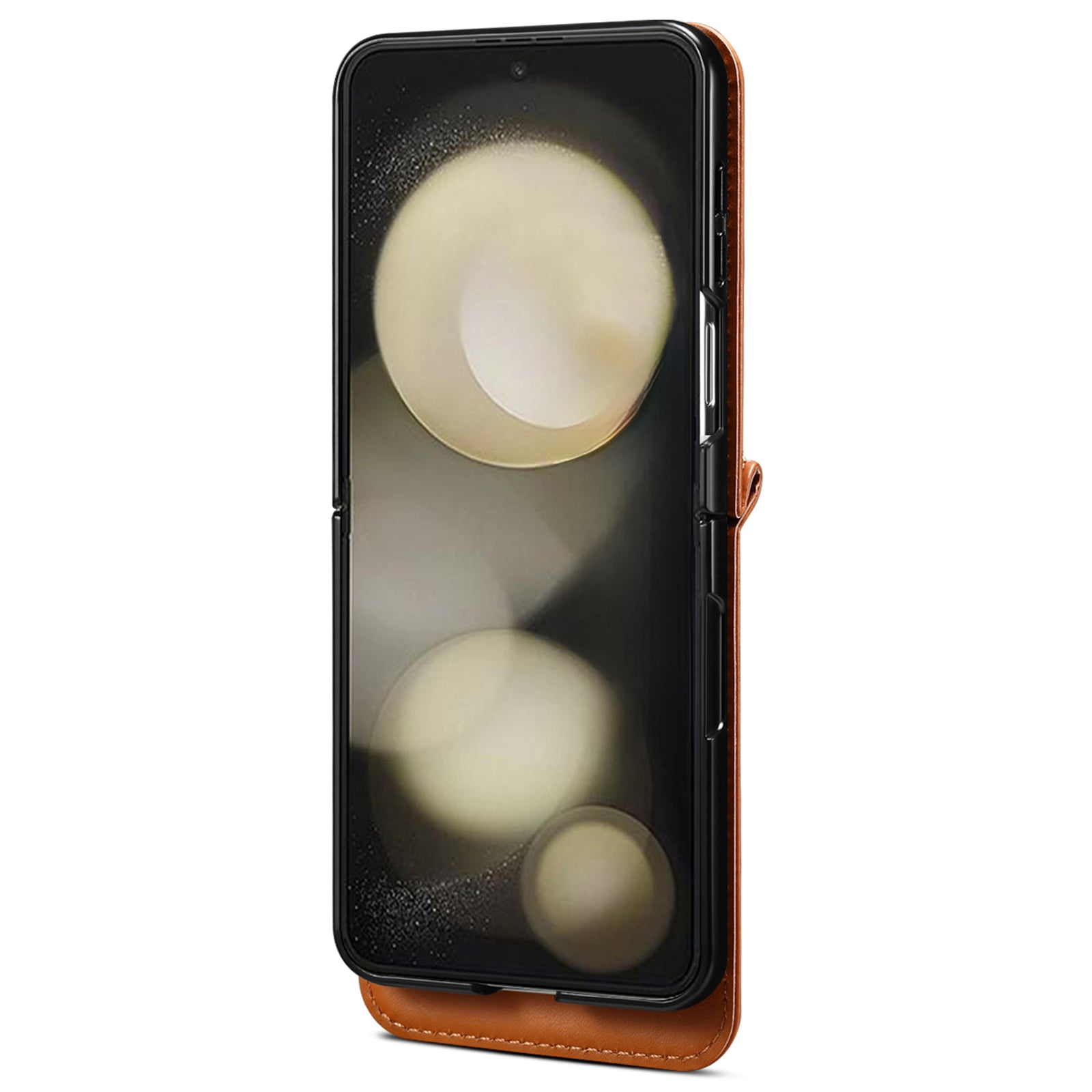 For Samsung Galaxy Z Flip6 5G Case Leather+PC Phone Cover with Card Holder Long Strap - Brown