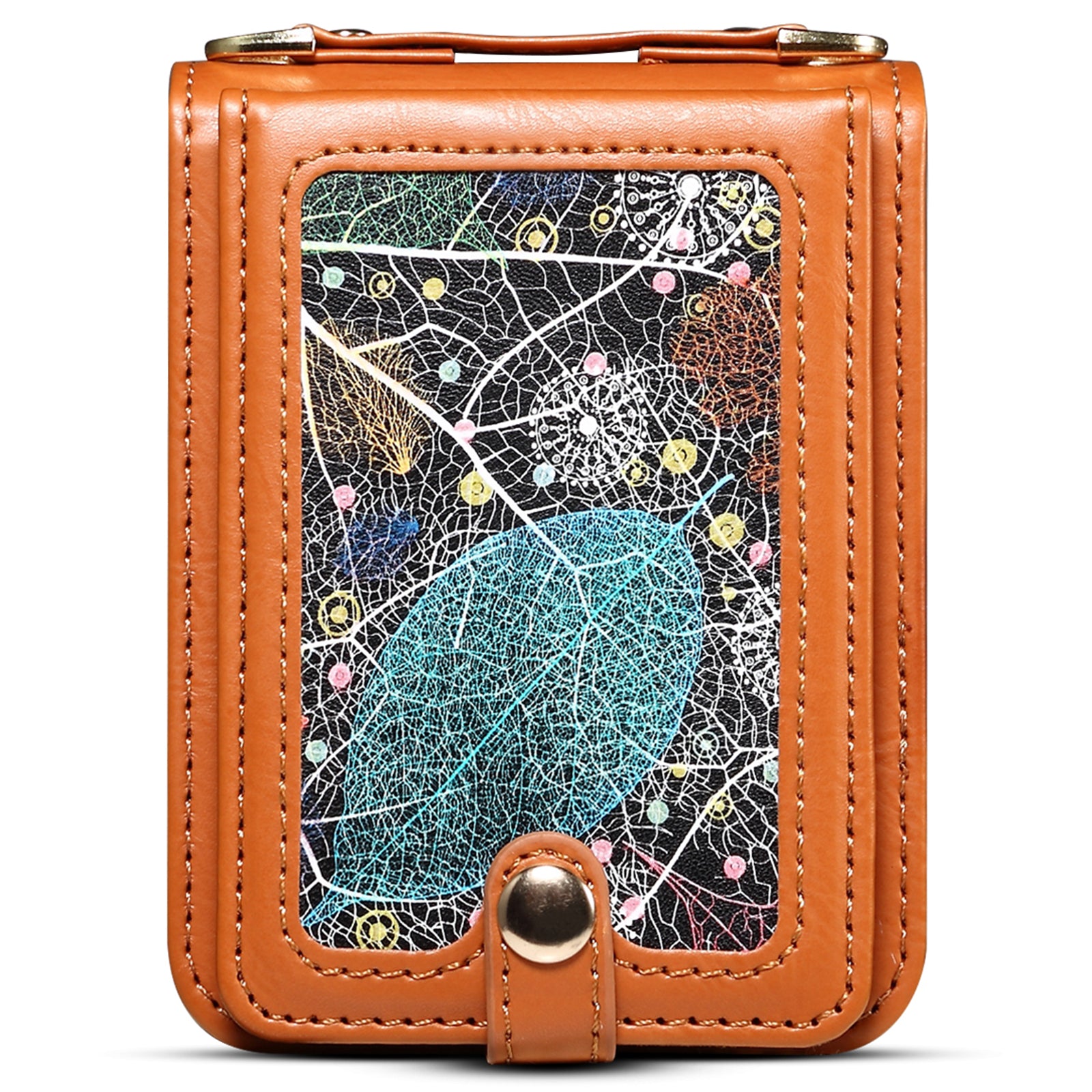 For Samsung Galaxy Z Flip6 5G Case Leather+PC Phone Cover with Card Holder Long Strap - Brown