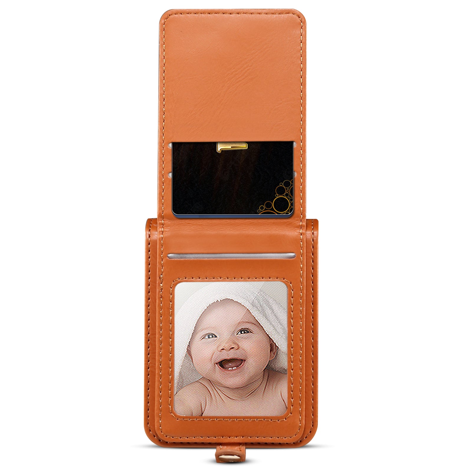For Samsung Galaxy Z Flip6 5G Case Leather+PC Phone Cover with Card Holder Long Strap - Brown