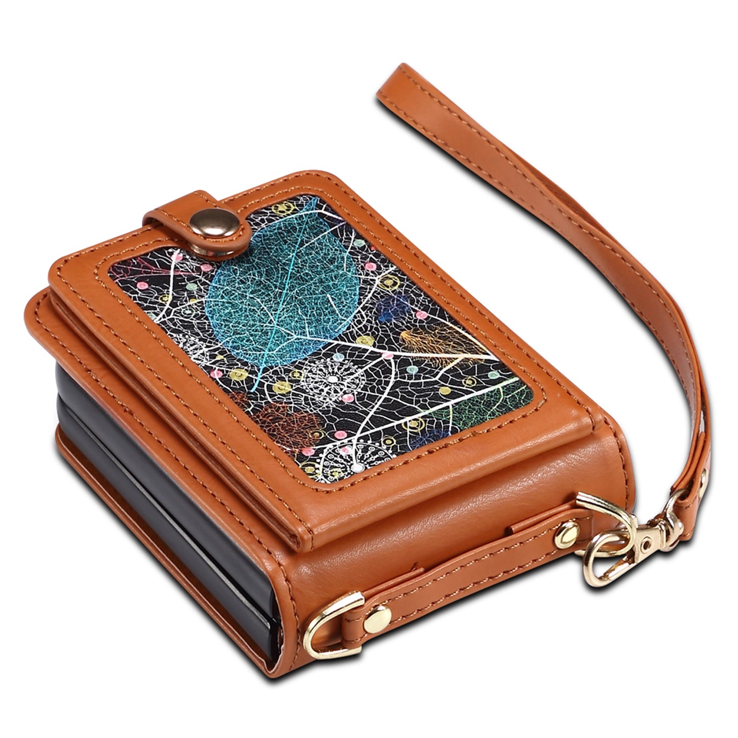 For Samsung Galaxy Z Flip6 5G Case Leather+PC Phone Cover with Card Holder Long Strap - Brown