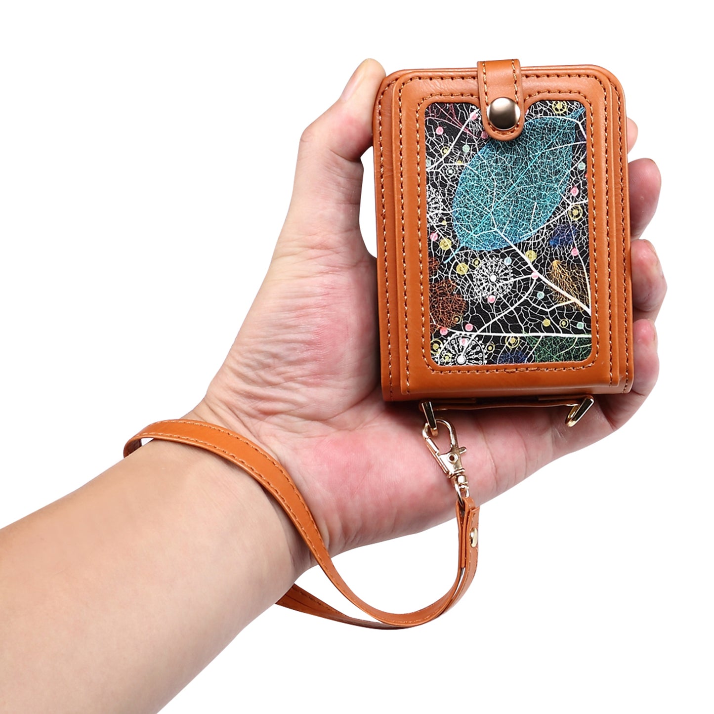 For Samsung Galaxy Z Flip6 5G Case Leather+PC Phone Cover with Card Holder Long Strap - Brown