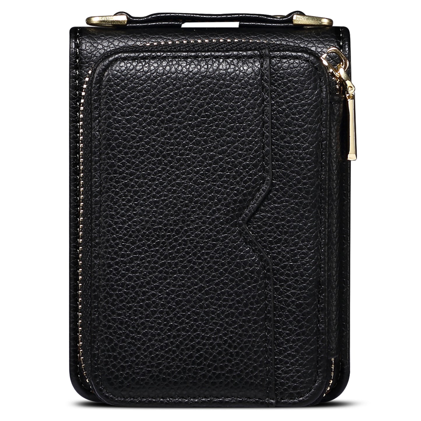 For Samsung Galaxy Z Flip6 5G Case Zipper Card Holder PU Leather Back Cover with Chain Strap - Black