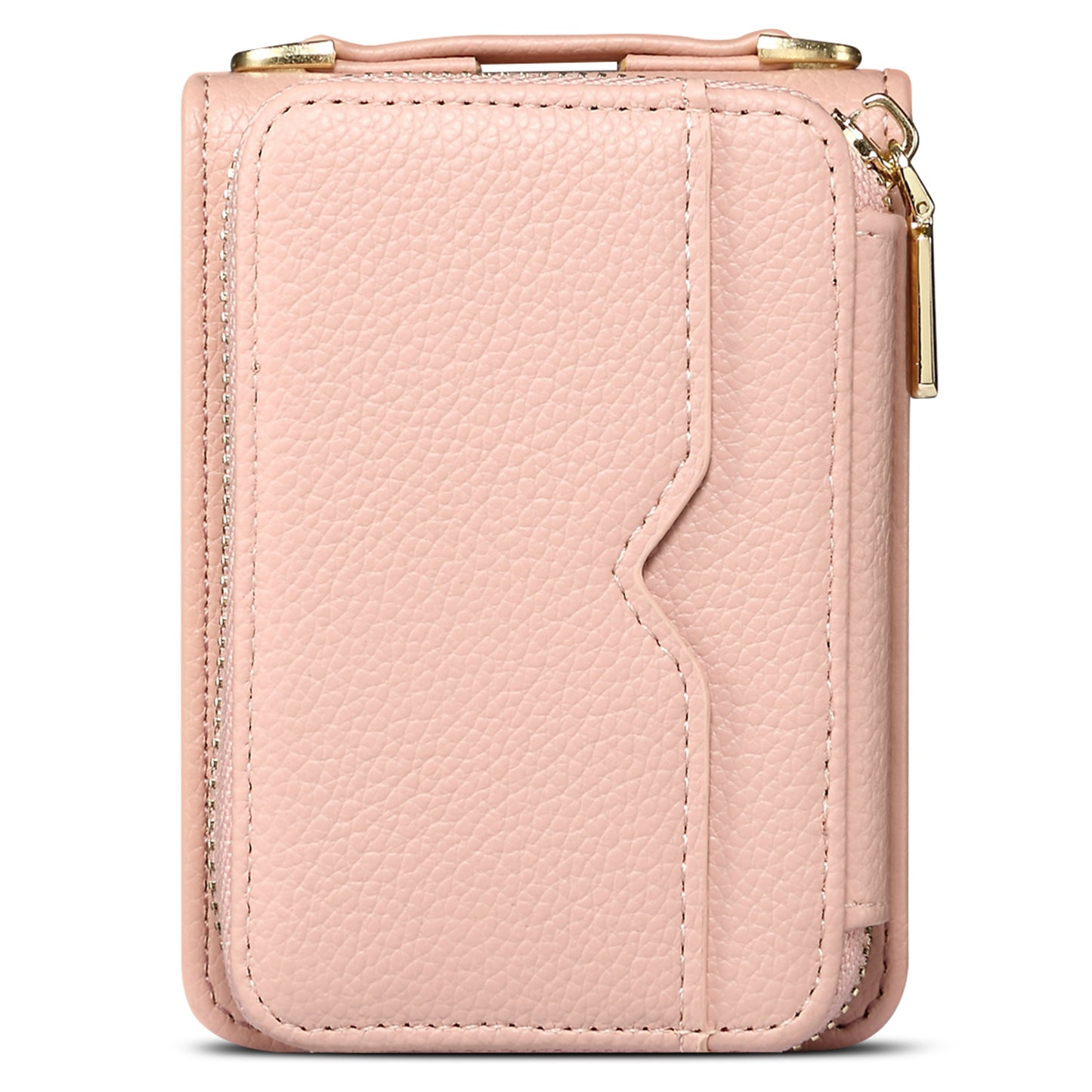 For Samsung Galaxy Z Flip6 5G Case Zipper Card Holder PU Leather Back Cover with Chain Strap - Pink