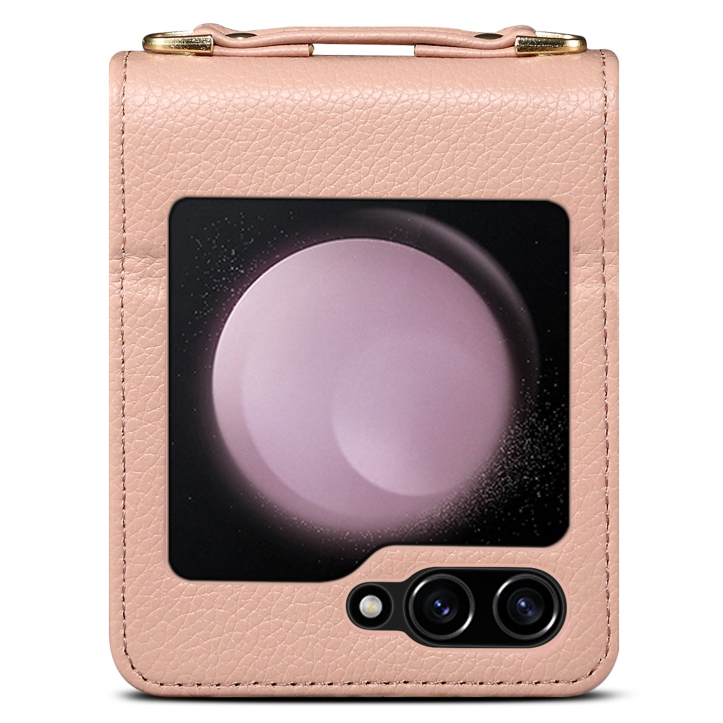 For Samsung Galaxy Z Flip6 5G Case Zipper Card Holder PU Leather Back Cover with Chain Strap - Pink