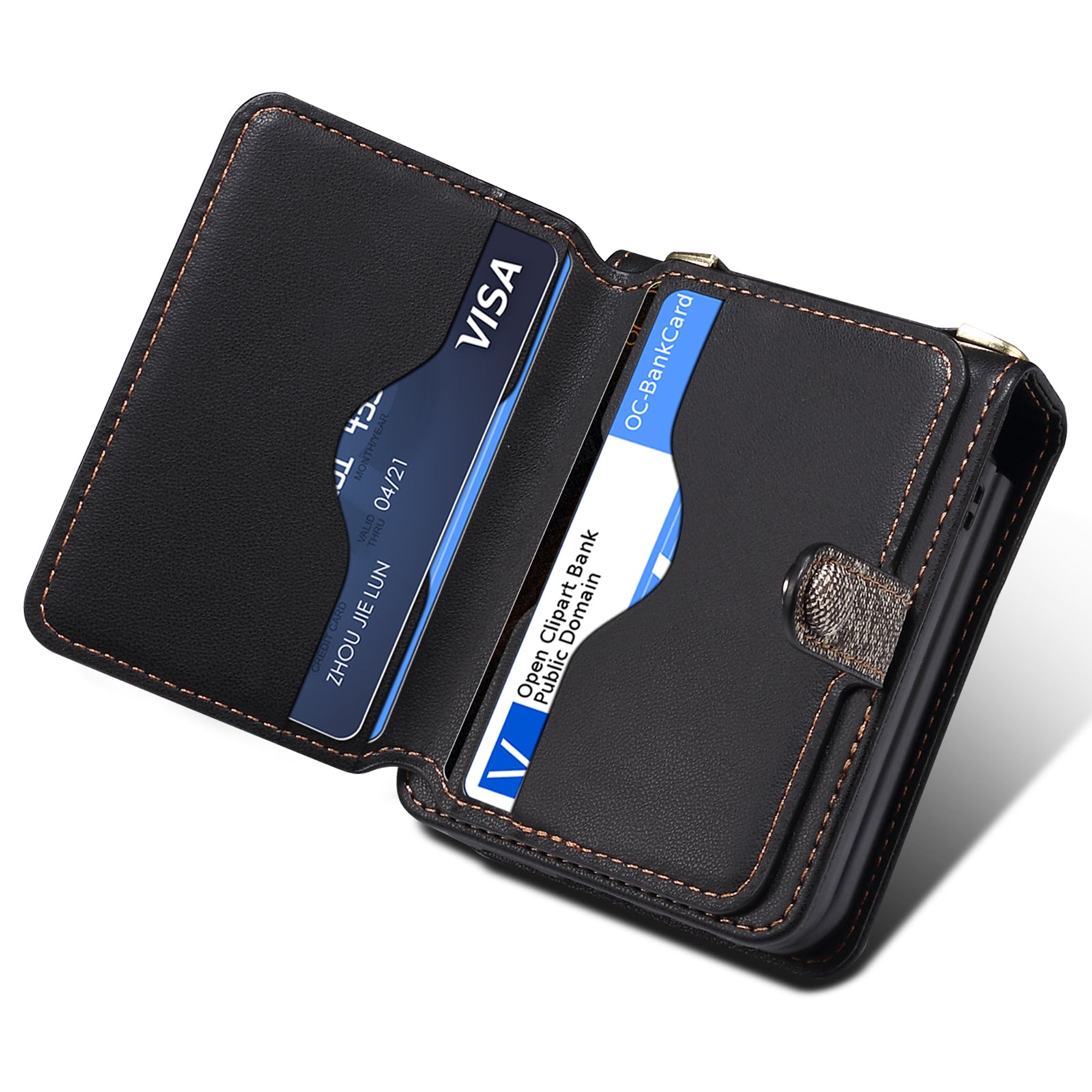 For Samsung Galaxy Z Flip6 5G Case Splicing Color Leather Phone Cover with Card Slot Holder Lanyard - Dark Grey