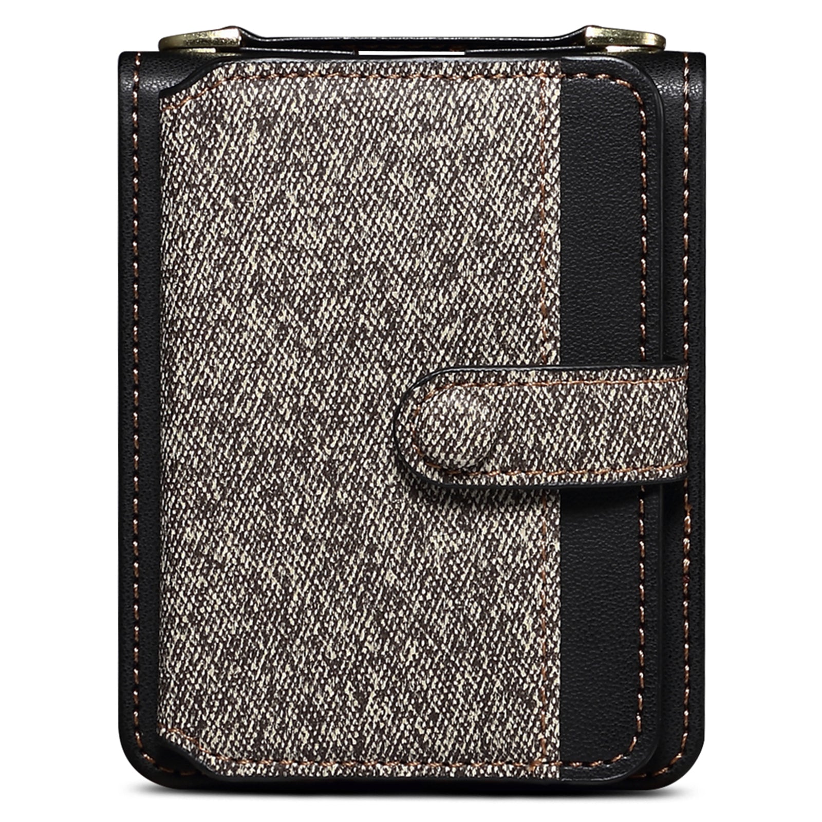 For Samsung Galaxy Z Flip6 5G Case Splicing Color Leather Phone Cover with Card Slot Holder Lanyard - Dark Grey