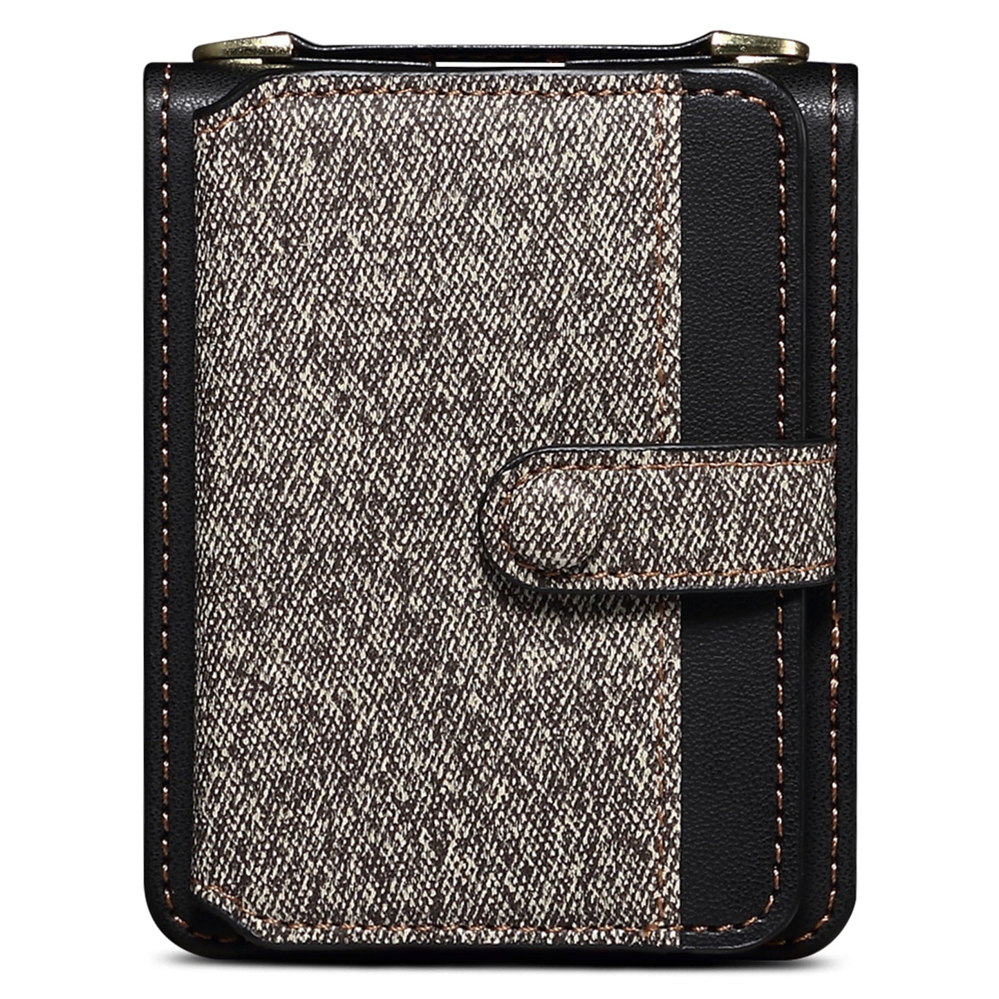 For Samsung Galaxy Z Flip6 5G Case Splicing Color Leather Phone Cover with Card Slot Holder Lanyard - Dark Grey