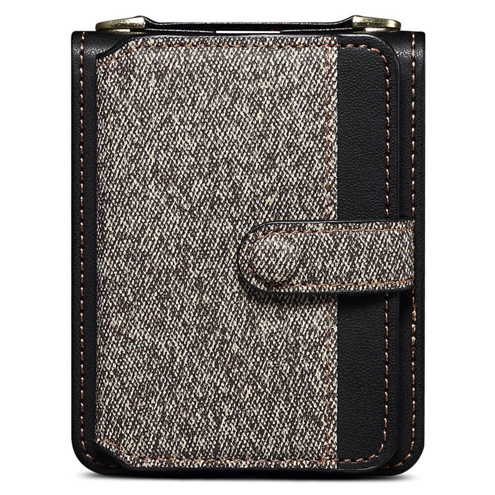 For Samsung Galaxy Z Flip7 FE 5G / Z Flip6 5G Case Splicing Color Leather Phone Cover with Card Slot Holder Lanyard - Dark Grey