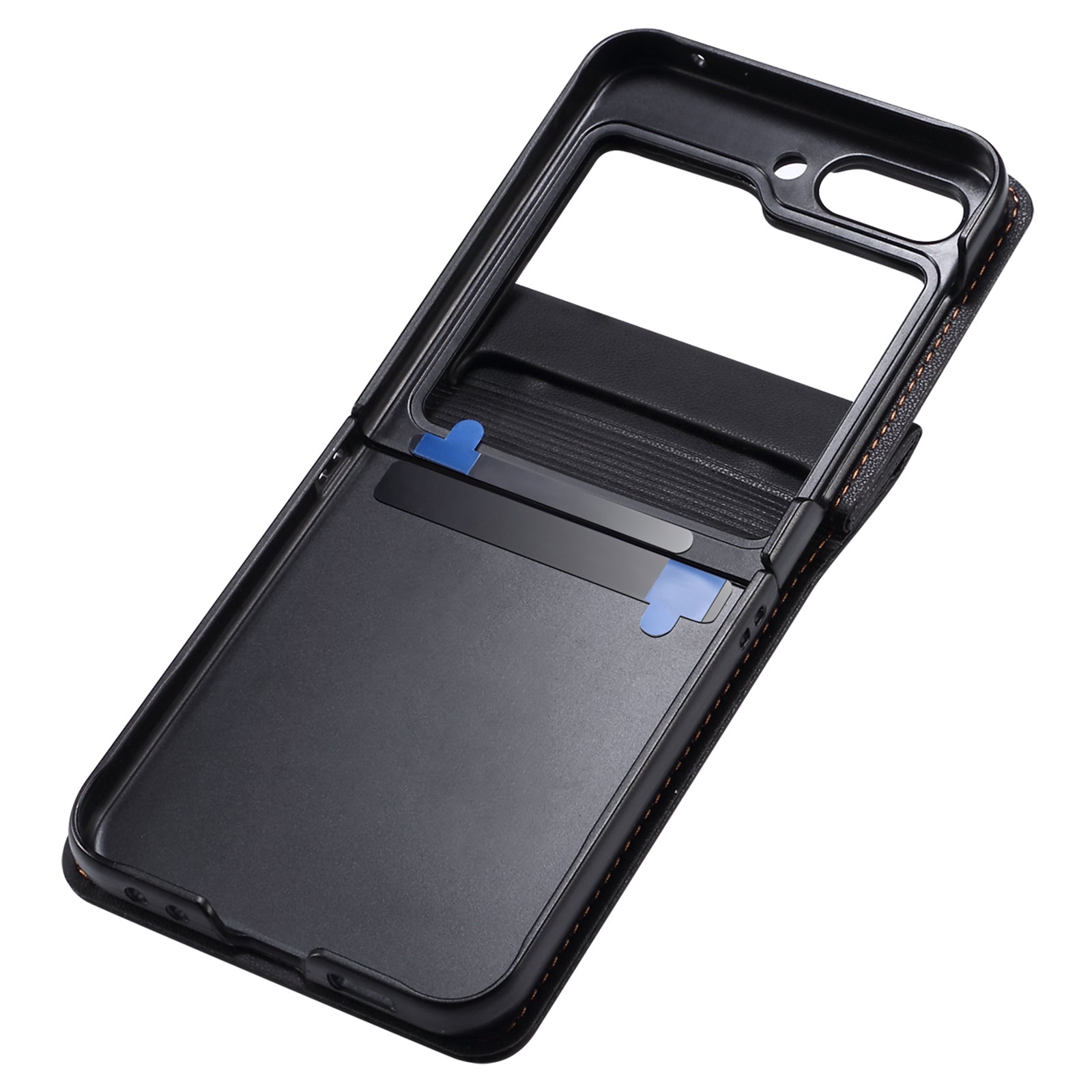 For Samsung Galaxy Z Flip6 5G Case Splicing Color Leather Phone Cover with Card Slot Holder Lanyard - Dark Grey