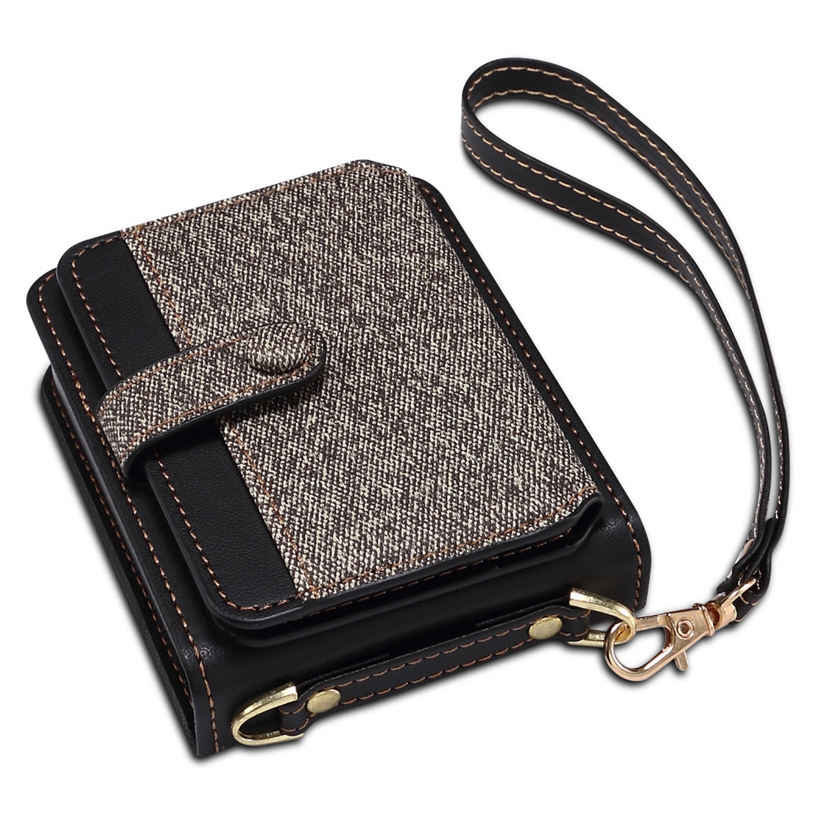 For Samsung Galaxy Z Flip6 5G Case Splicing Color Leather Phone Cover with Card Slot Holder Lanyard - Dark Grey