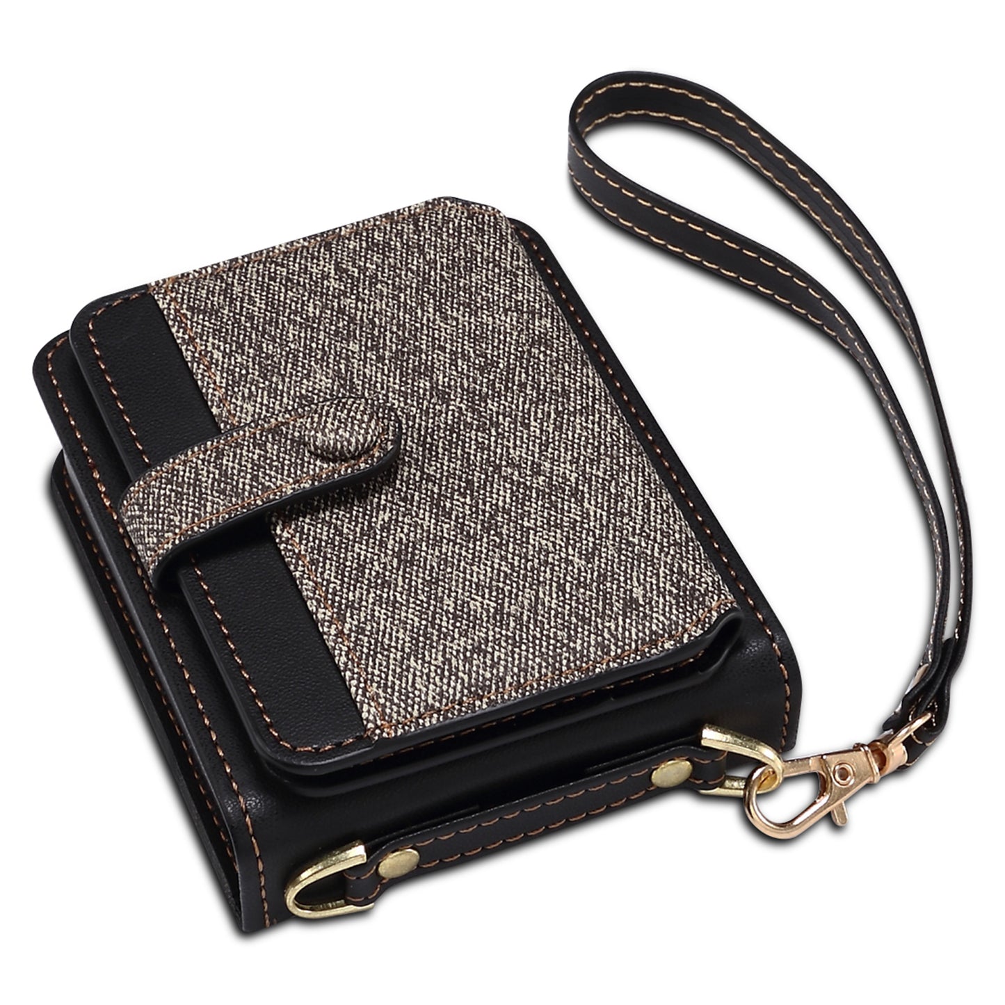 For Samsung Galaxy Z Flip6 5G Case Splicing Color Leather Phone Cover with Card Slot Holder Lanyard - Dark Grey