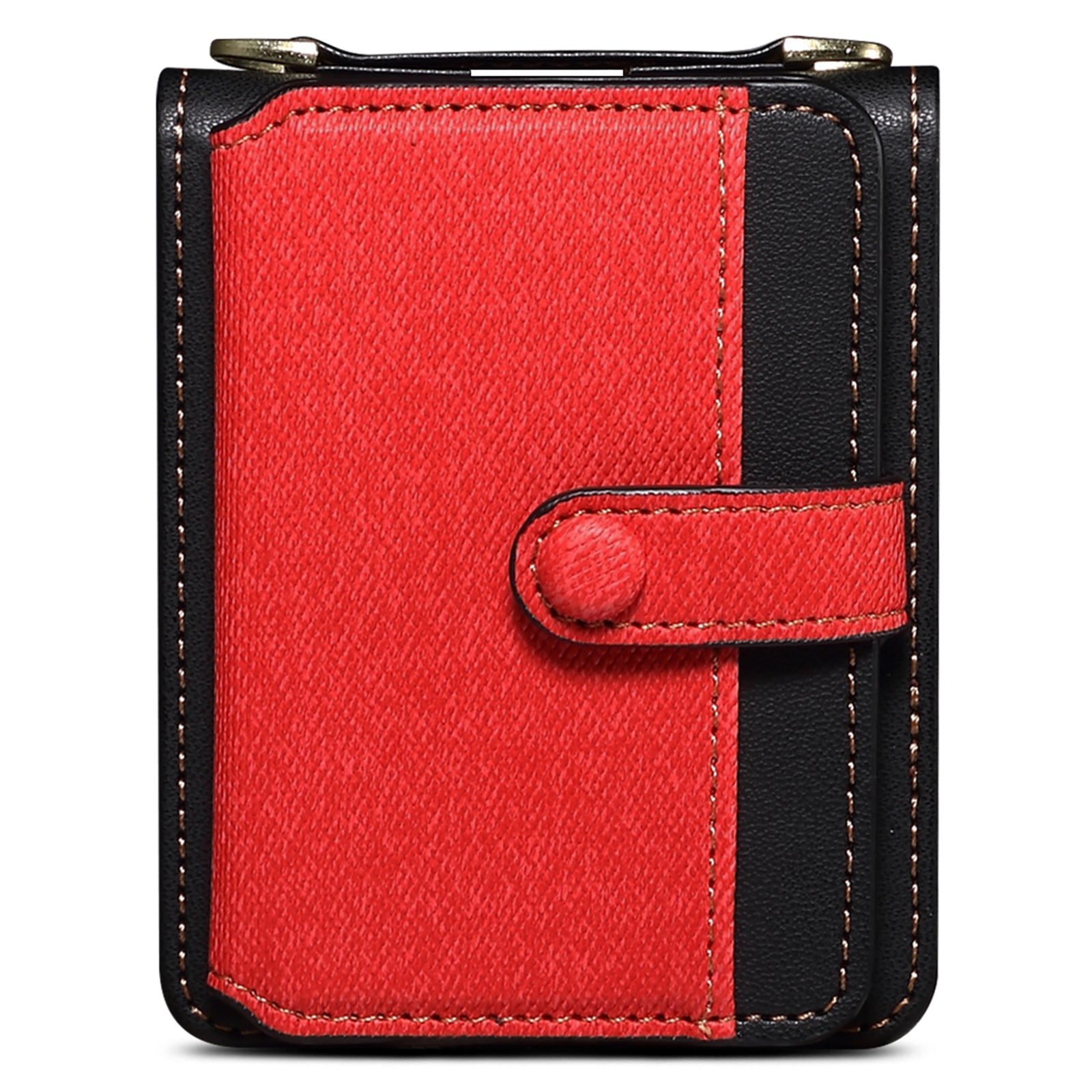 For Samsung Galaxy Z Flip6 5G Case Splicing Color Leather Phone Cover with Card Slot Holder Lanyard - Red
