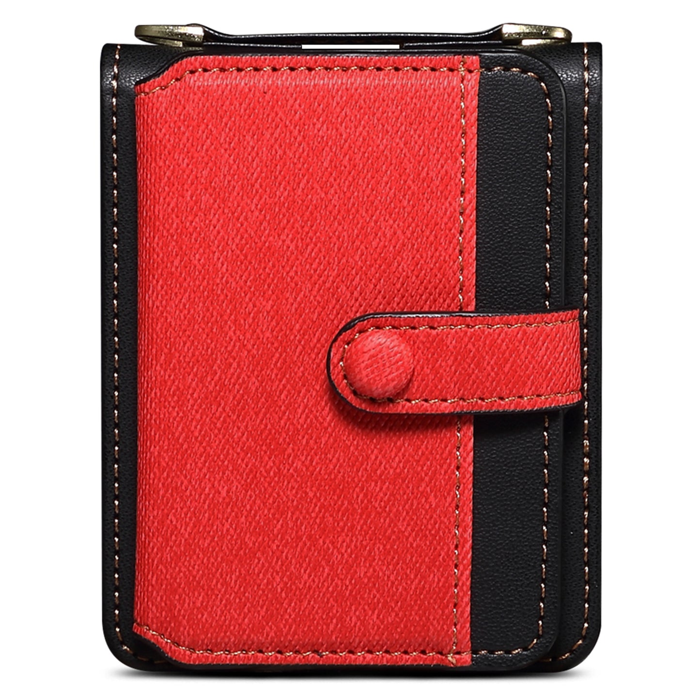 For Samsung Galaxy Z Flip6 5G Case Splicing Color Leather Phone Cover with Card Slot Holder Lanyard - Red