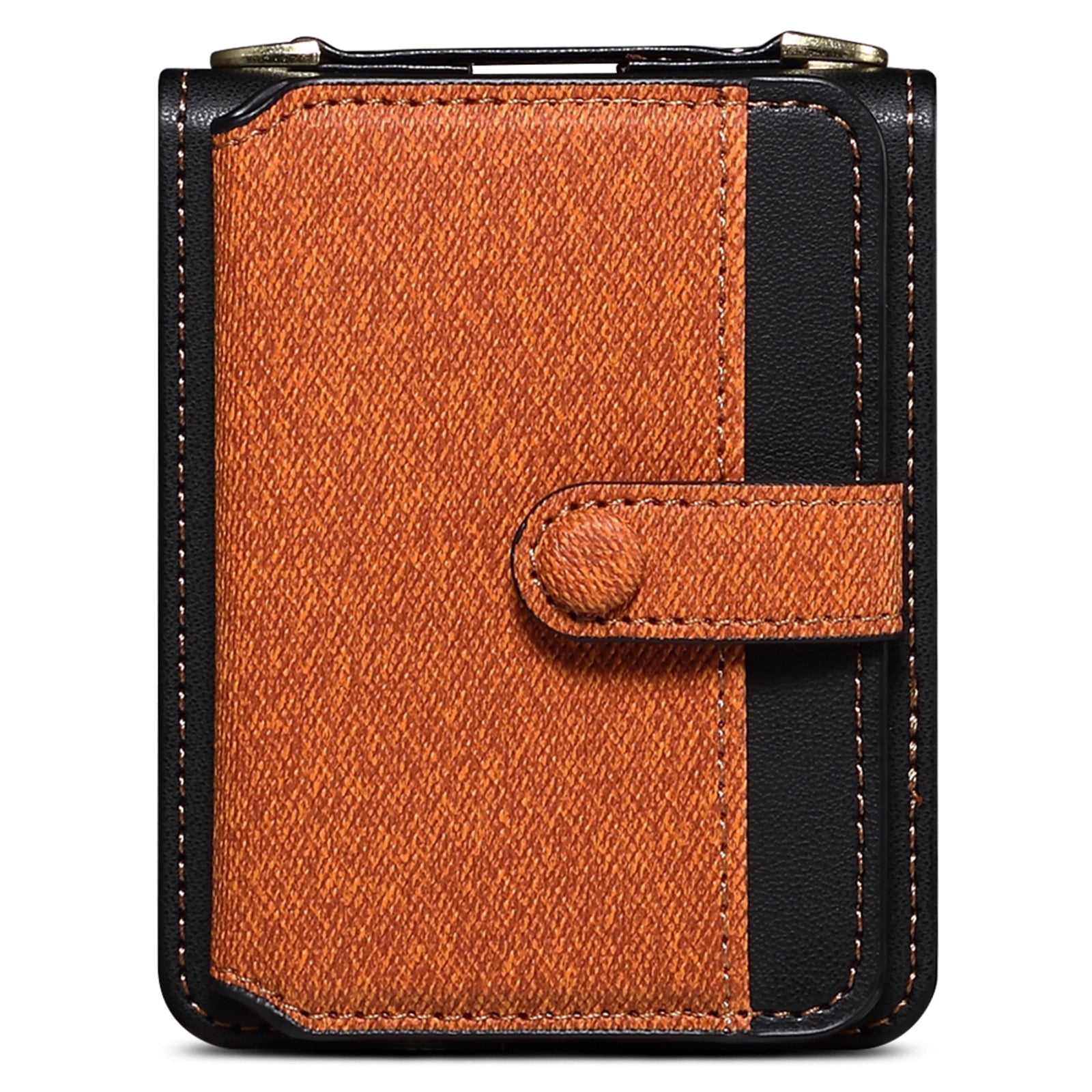 For Samsung Galaxy Z Flip6 5G Case Splicing Color Leather Phone Cover with Card Slot Holder Lanyard - Brown