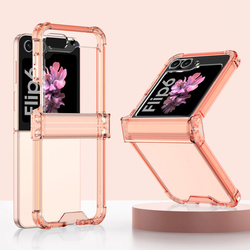 GKK For Samsung Galaxy Z Flip6 5G Airbag Cushion Hinge Phone Cases TPU+PC Folding Phone Cover - Transparent Orange