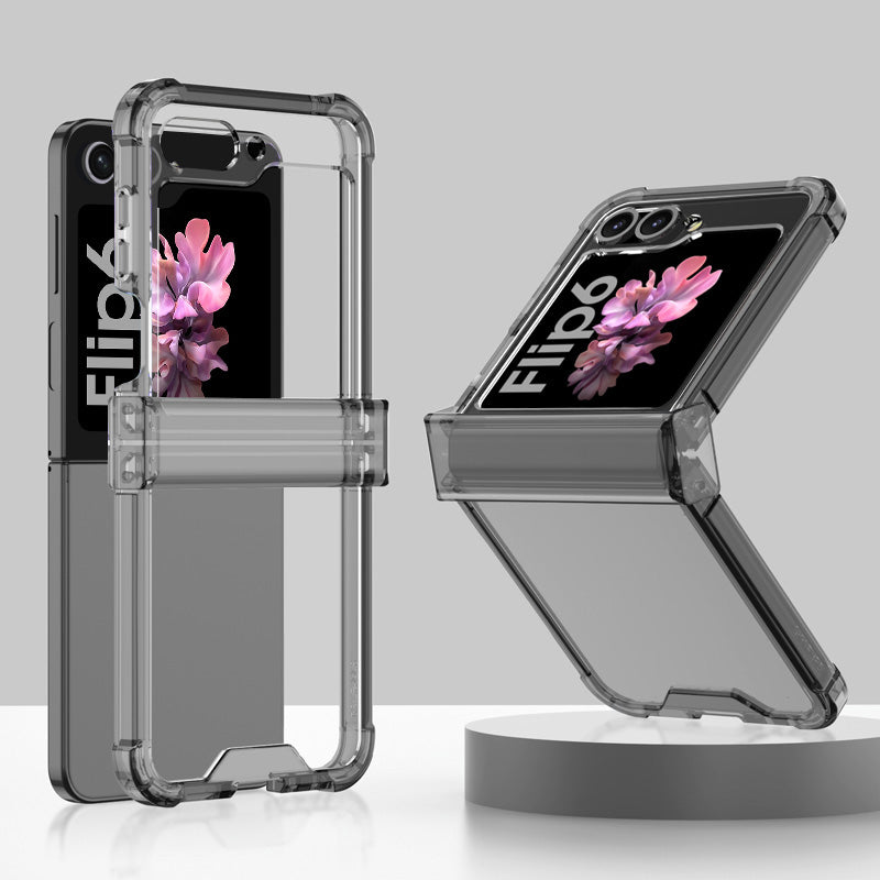 GKK For Samsung Galaxy Z Flip6 5G Airbag Cushion Hinge Phone Cases TPU+PC Folding Phone Cover - Transparent Black
