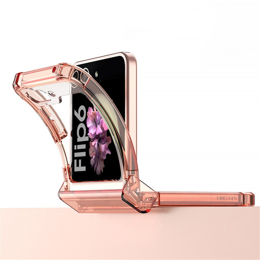 GKK For Samsung Galaxy Z Flip7 FE 5G / Z Flip6 5G Airbag Cushion Hinge Phone Cases TPU+PC Folding Phone Cover - Transparent Black
