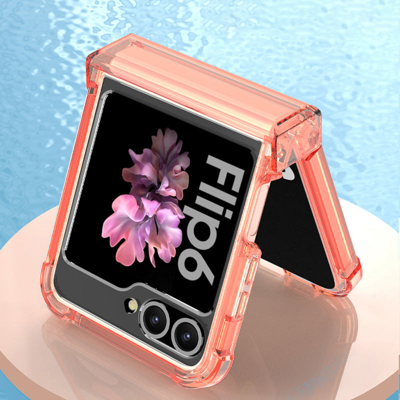 GKK For Samsung Galaxy Z Flip6 5G Airbag Cushion Hinge Phone Cases TPU+PC Folding Phone Cover - Transparent Black