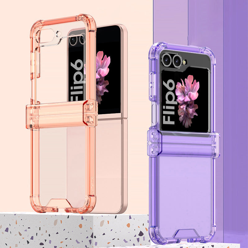GKK For Samsung Galaxy Z Flip6 5G Airbag Cushion Hinge Phone Cases TPU+PC Folding Phone Cover - Transparent Black