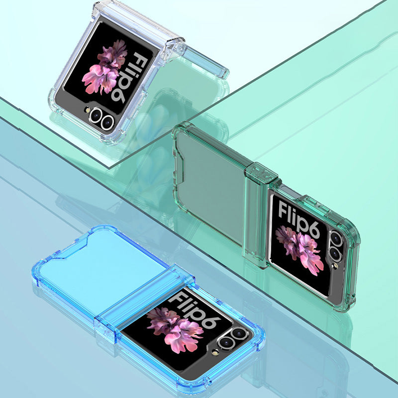 GKK For Samsung Galaxy Z Flip6 5G Airbag Cushion Hinge Phone Cases TPU+PC Folding Phone Cover - Transparent Black