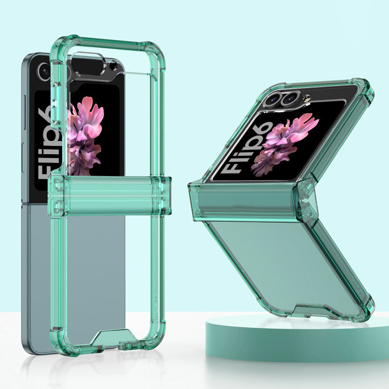 GKK For Samsung Galaxy Z Flip6 5G Airbag Cushion Hinge Phone Cases TPU+PC Folding Phone Cover - Transparent Green