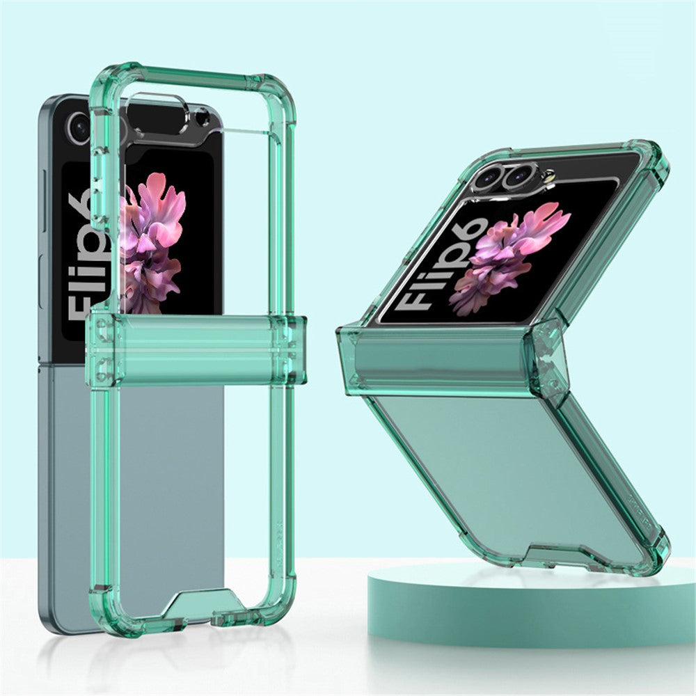 GKK For Samsung Galaxy Z Flip7 FE 5G / Z Flip6 5G Airbag Cushion Hinge Phone Cases TPU+PC Folding Phone Cover - Transparent Green