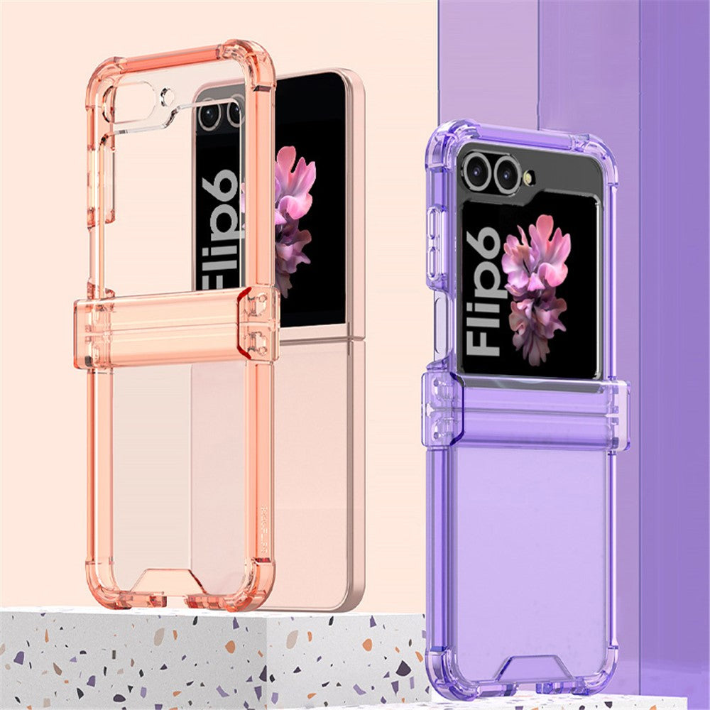 GKK For Samsung Galaxy Z Flip7 FE 5G / Z Flip6 5G Airbag Cushion Hinge Phone Cases TPU+PC Folding Phone Cover - Transparent Green