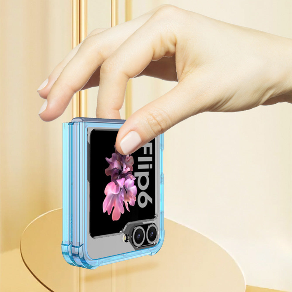 GKK For Samsung Galaxy Z Flip6 5G Airbag Cushion Phone Cases TPU+PC Folding Phone Cover - Transparent Blue