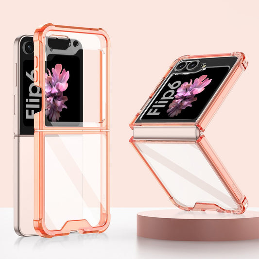 GKK For Samsung Galaxy Z Flip7 FE 5G / Z Flip6 5G Airbag Cushion Phone Cases TPU+PC Folding Phone Cover - Transparent Orange