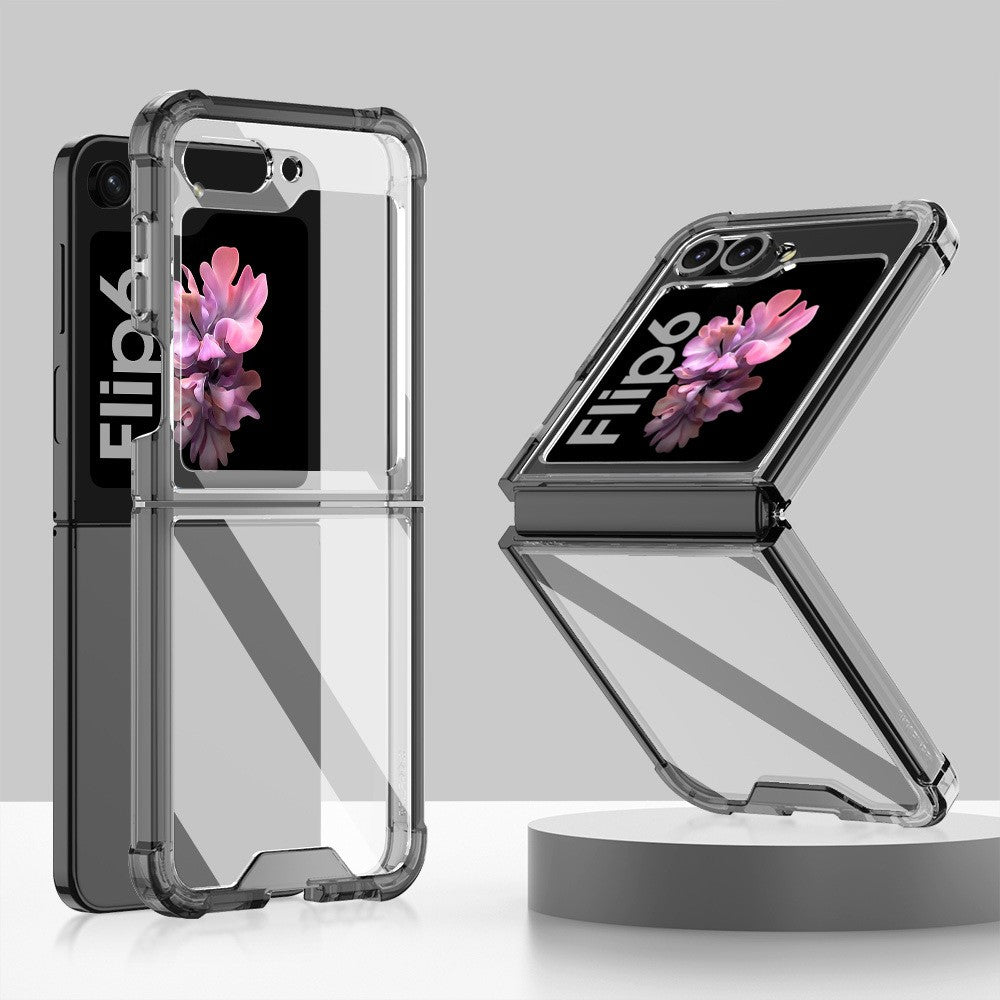 GKK For Samsung Galaxy Z Flip7 FE 5G / Z Flip6 5G Airbag Cushion Phone Cases TPU+PC Folding Phone Cover - Transparent Black