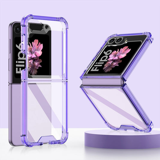 GKK For Samsung Galaxy Z Flip7 FE 5G / Z Flip6 5G Airbag Cushion Phone Cases TPU+PC Folding Phone Cover - Transparent Purple