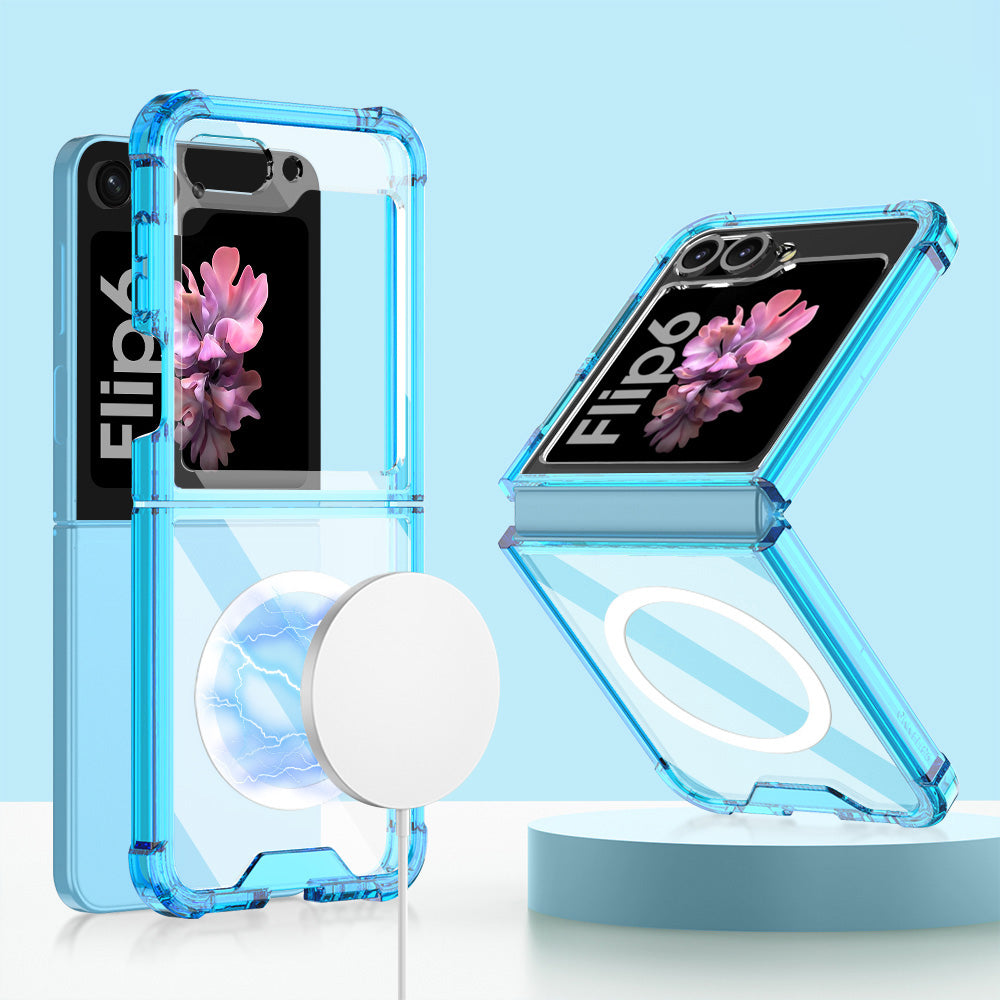 GKK For Samsung Galaxy Z Flip6 5G Airbag Cushion Phone Cases TPU+PC Folding Cover Magnetic Phone Shell - Transparent Blue