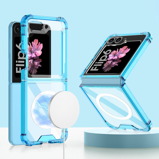 GKK For Samsung Galaxy Z Flip6 5G Airbag Cushion Phone Cases TPU+PC Folding Cover Magnetic Phone Shell - Transparent Blue