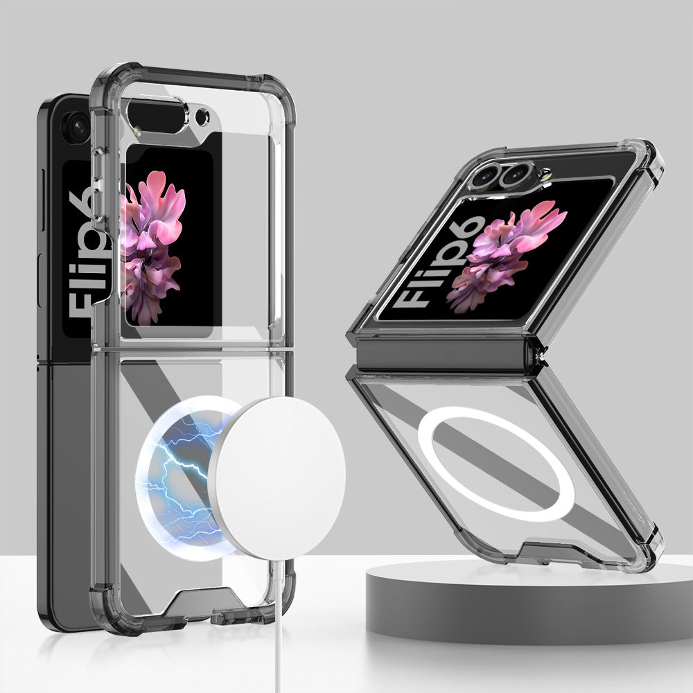 GKK For Samsung Galaxy Z Flip6 5G Airbag Cushion Phone Cases TPU+PC Folding Cover Magnetic Phone Shell - Transparent Black