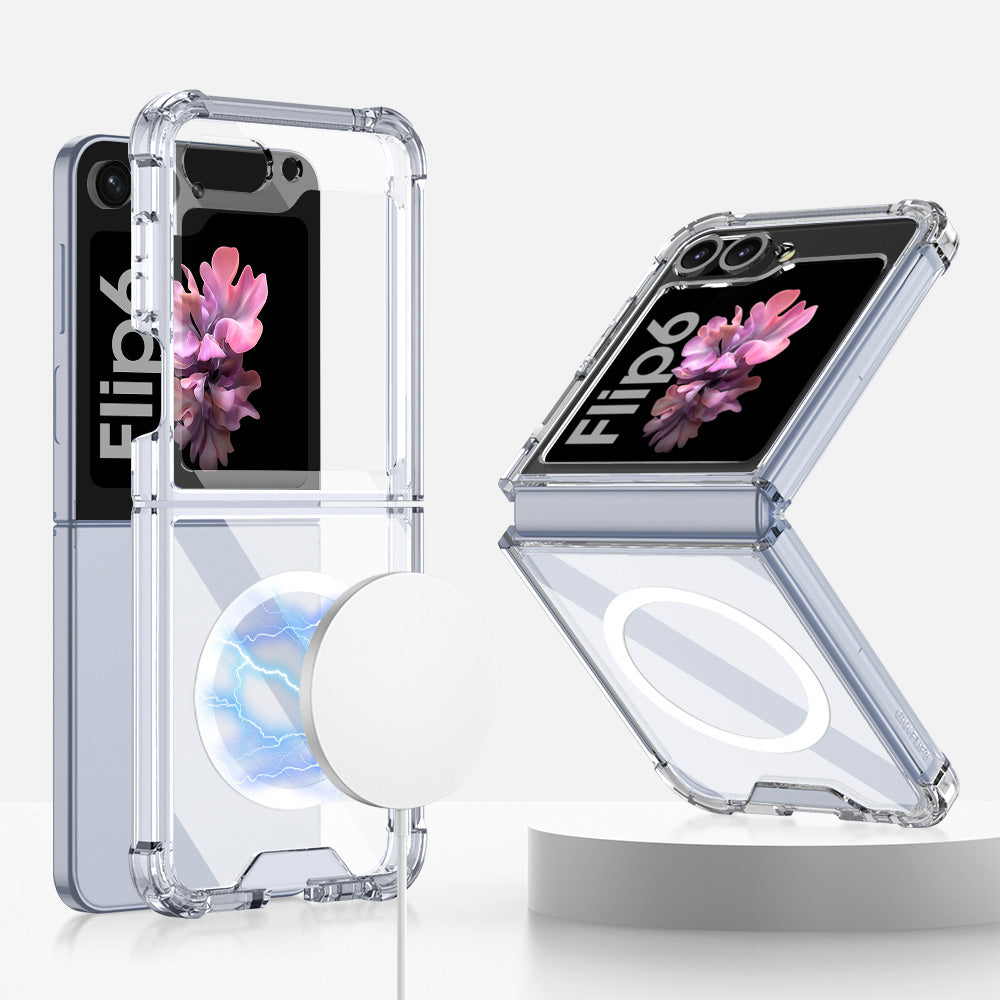 GKK For Samsung Galaxy Z Flip6 5G Airbag Cushion Phone Cases TPU+PC Folding Cover Magnetic Phone Shell - Transparent